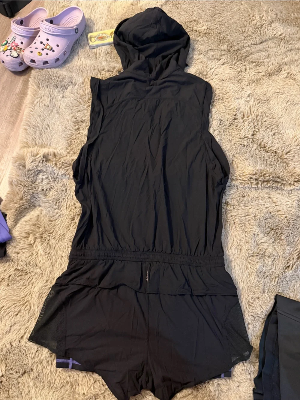 FP Movement by Free People Black Sleeveless Hooded One-Piece Romper
